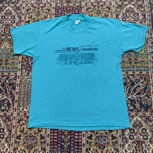 VTG 70s 80s The Springfield News Metro #8 reporting team jersey  L USA aqua blue